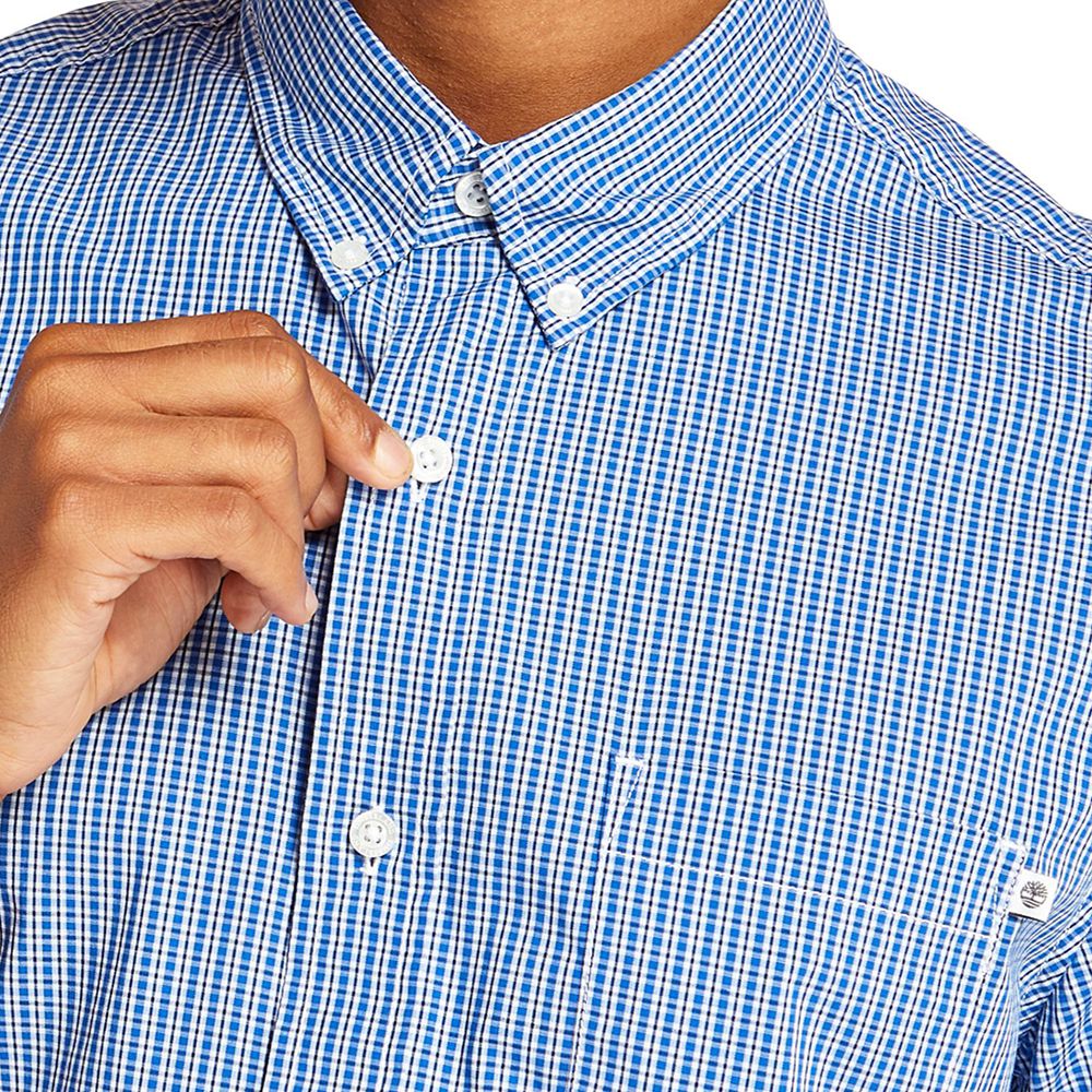 Camisa Timberland Hombre Short-Sleeve Saco River Stretch Azules - Chile MWZ-102536